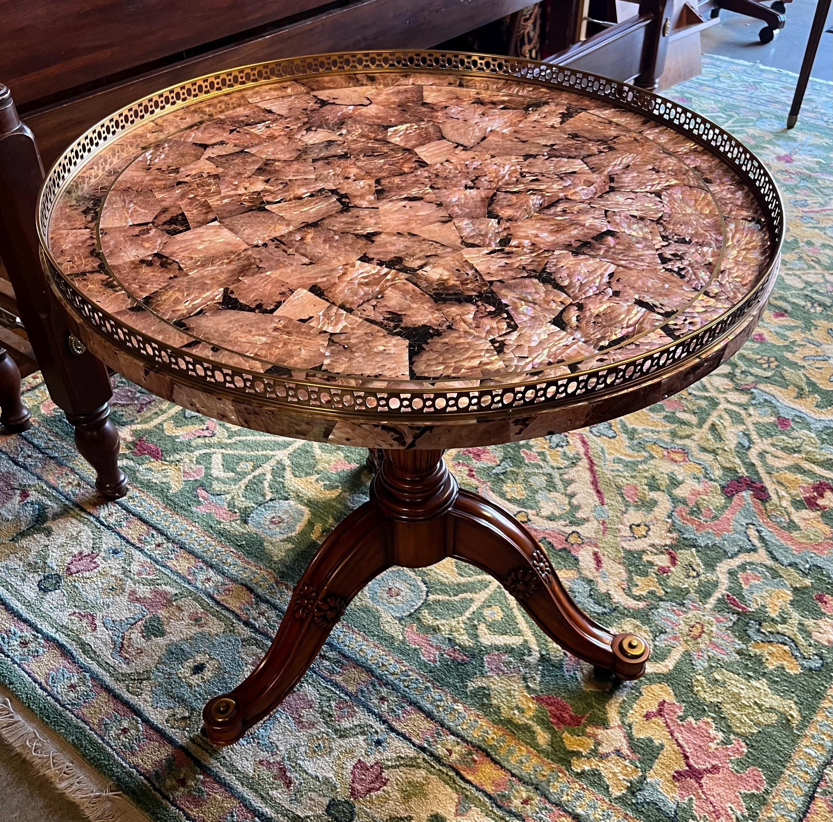 Maitland-Smith Round Mother-of-Pearl Table - Thumbnail 6