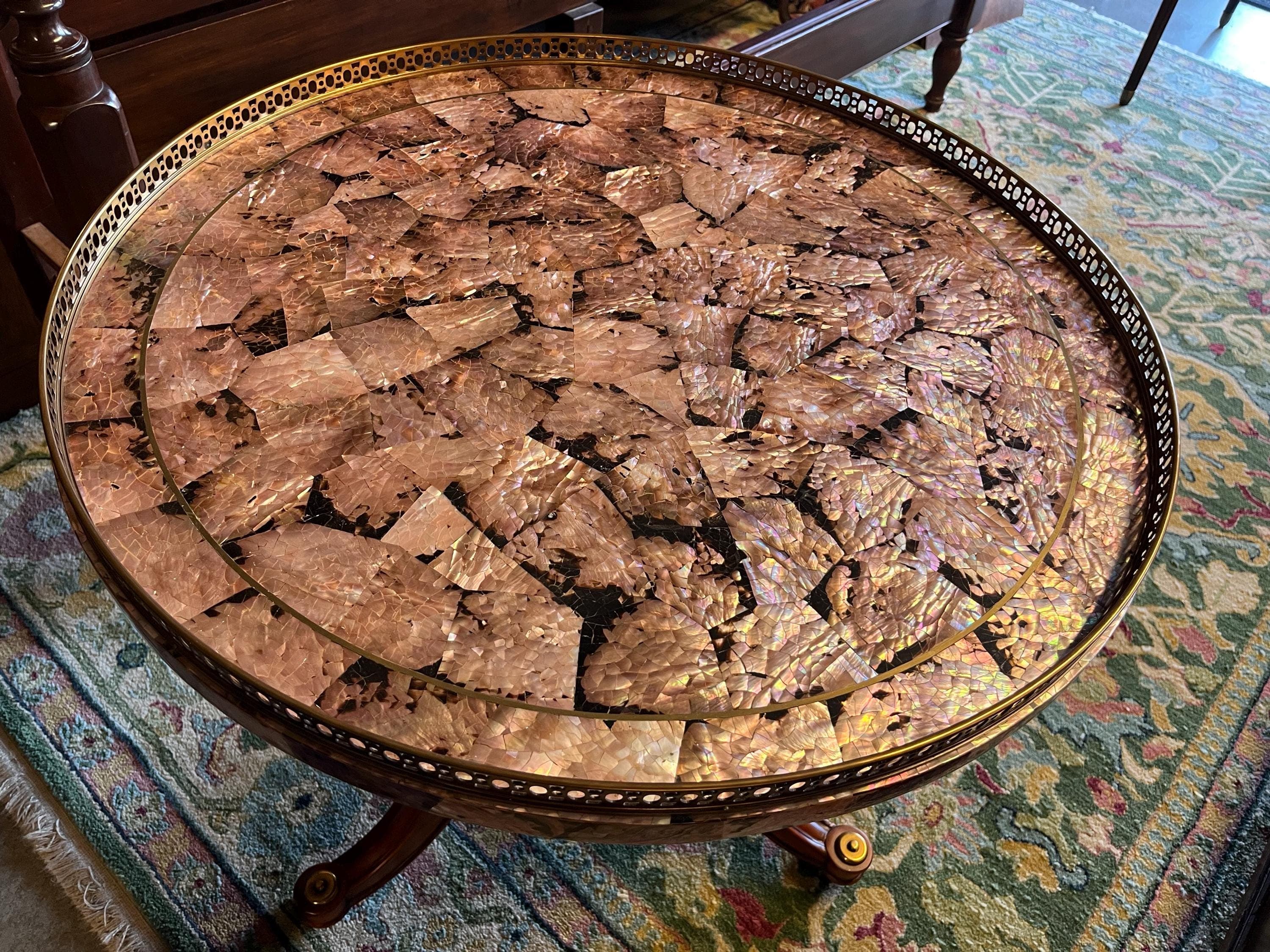 Maitland-Smith Round Mother-of-Pearl Table - Thumbnail 9