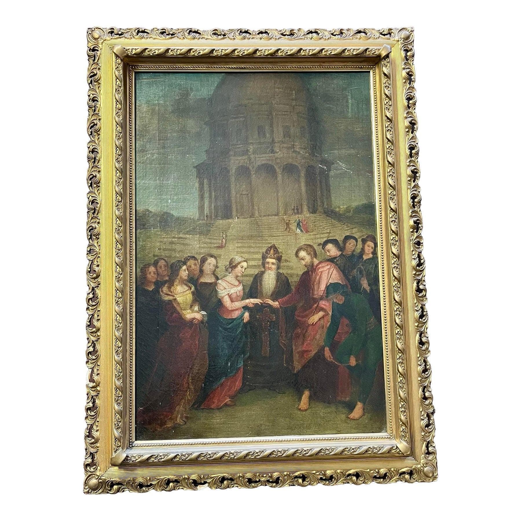 Antique Oil on Canvas After Raphael’s “The Marriage of the Virgin”