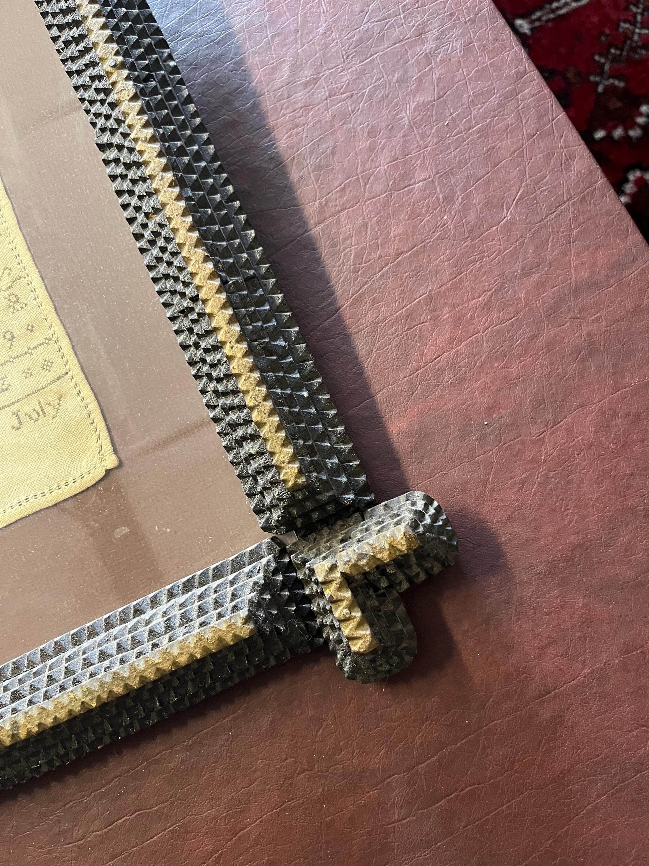 Antique Needlepoint Sampler With Tramp Art Frame - Thumbnail 3