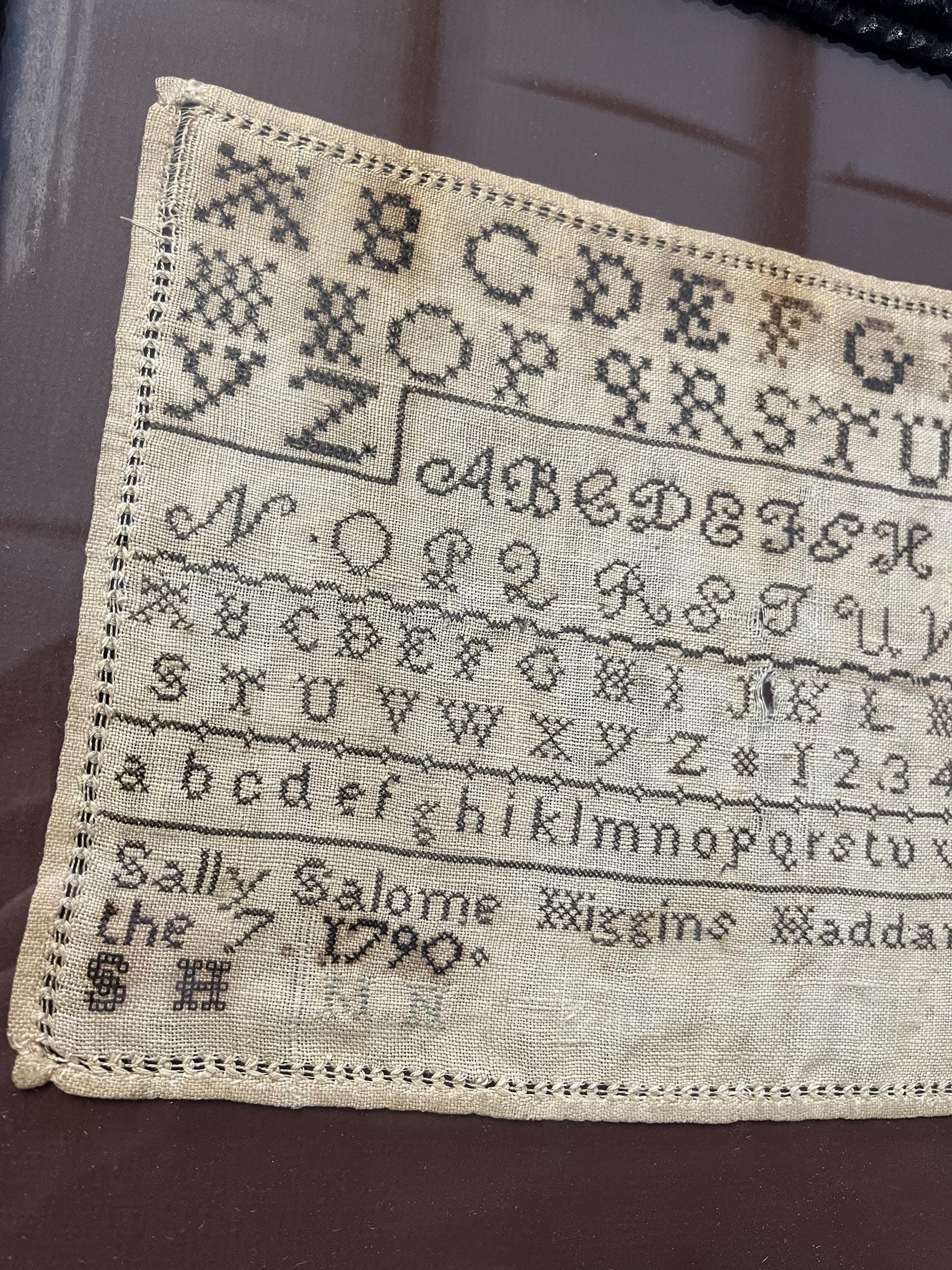 Antique Needlepoint Sampler With Tramp Art Frame - Thumbnail 6