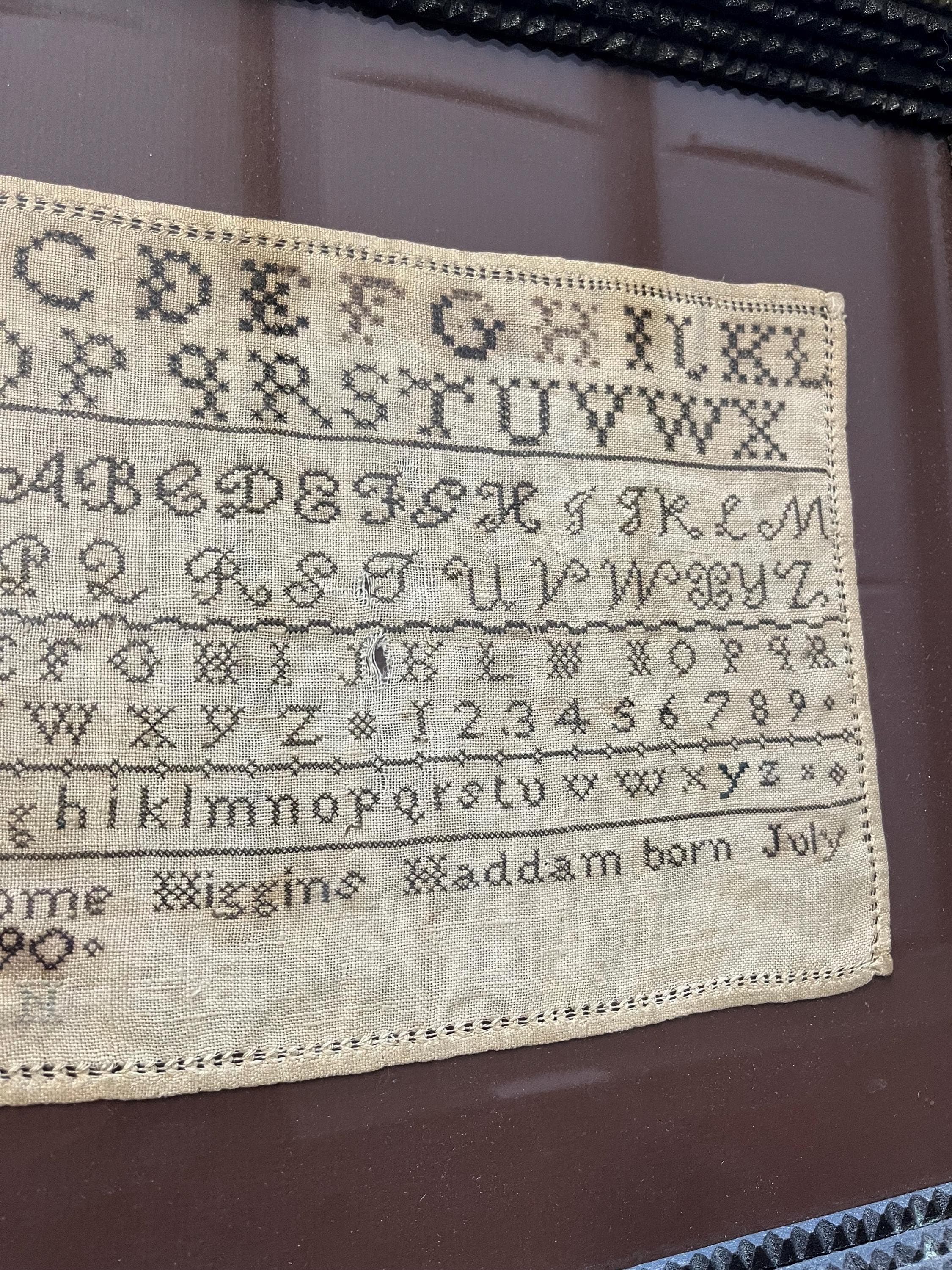 Antique Needlepoint Sampler With Tramp Art Frame - Thumbnail 10