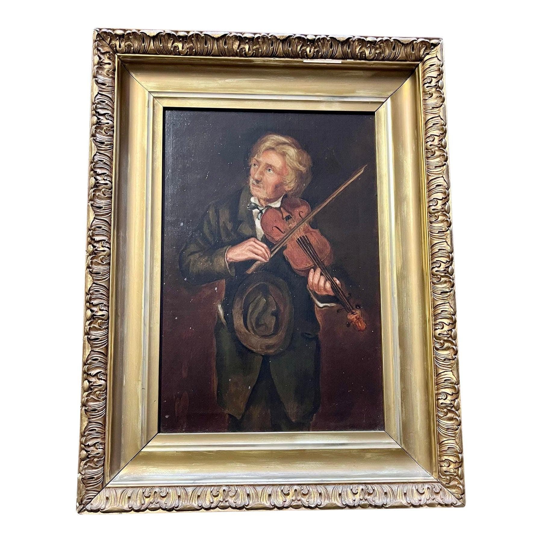 Antique Oil Painting, “The Old Violinist” After John George Brown