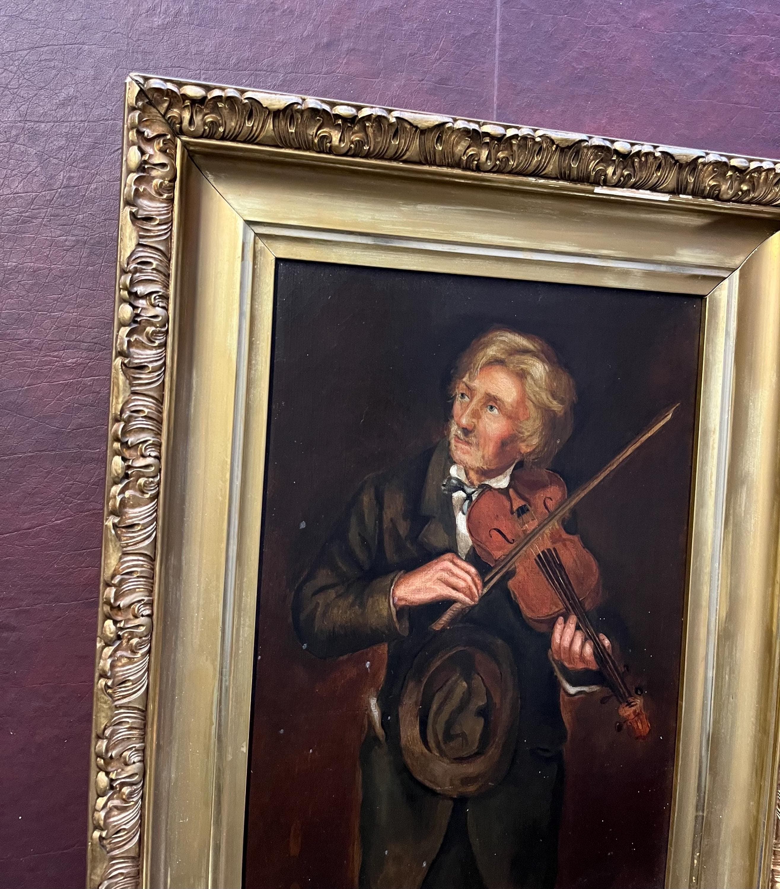 Antique Oil Painting, “The Old Violinist” After John George Brown - Thumbnail 3