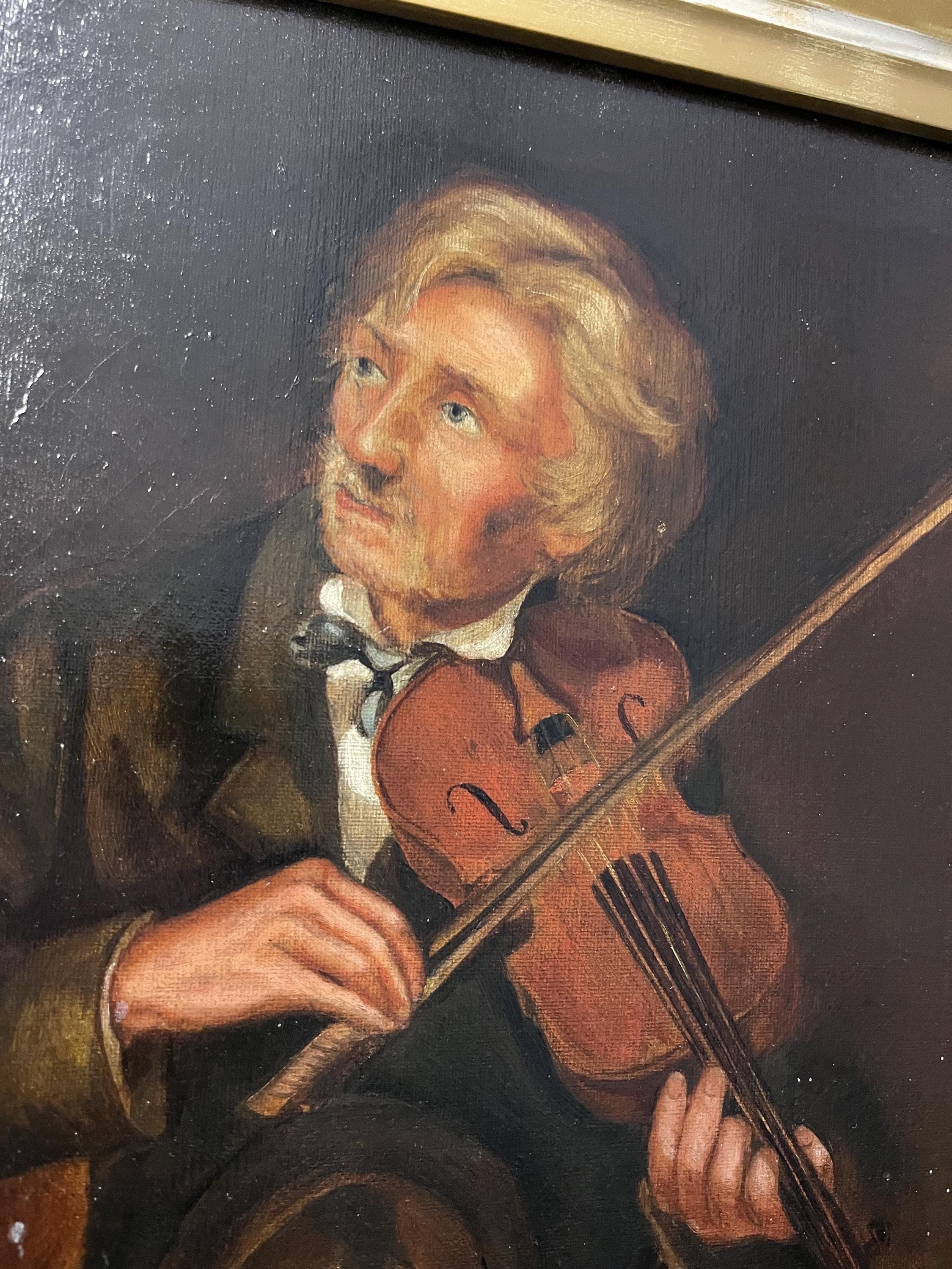Antique Oil Painting, “The Old Violinist” After John George Brown - Thumbnail 4