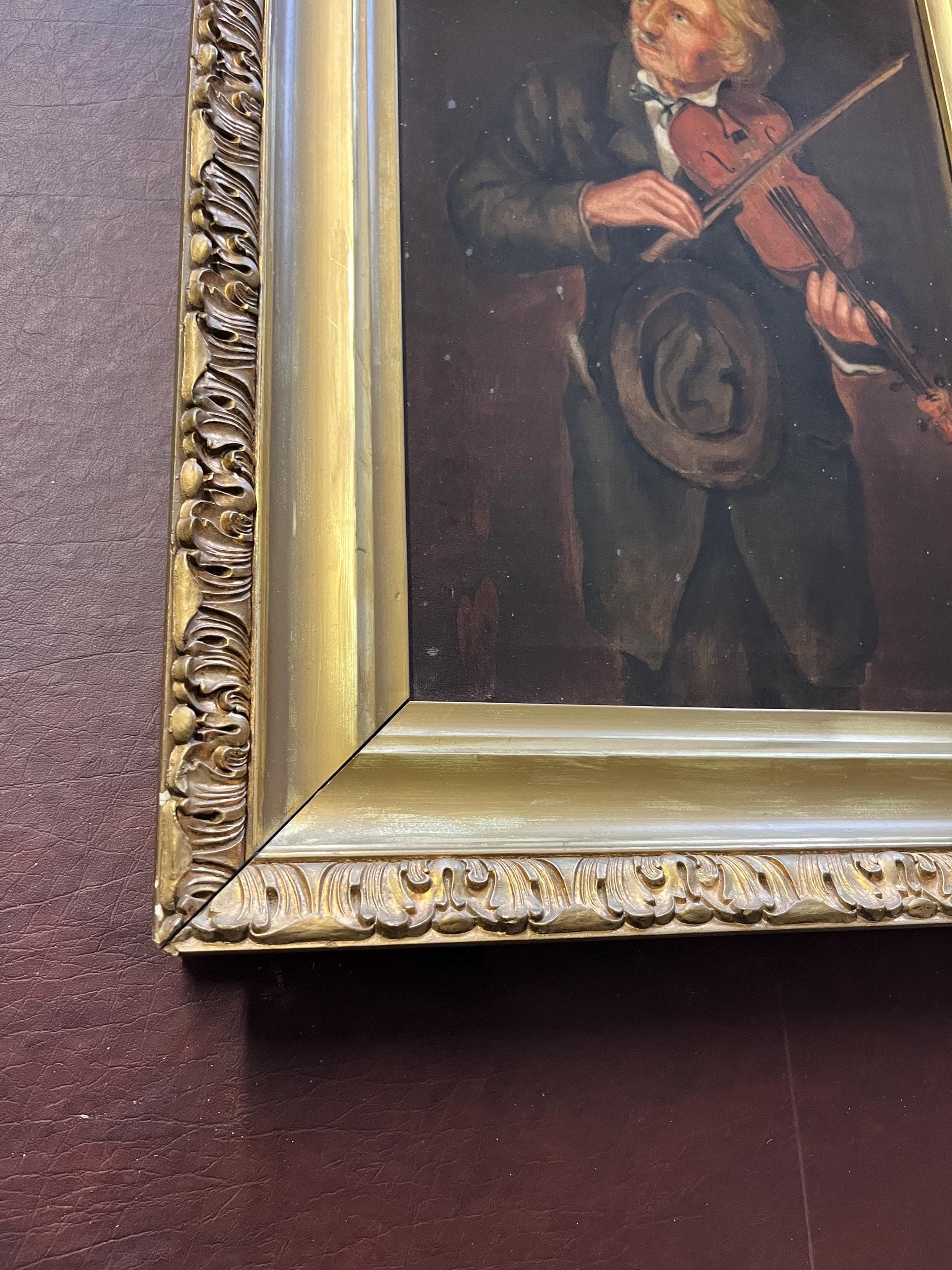Antique Oil Painting, “The Old Violinist” After John George Brown - Thumbnail 6