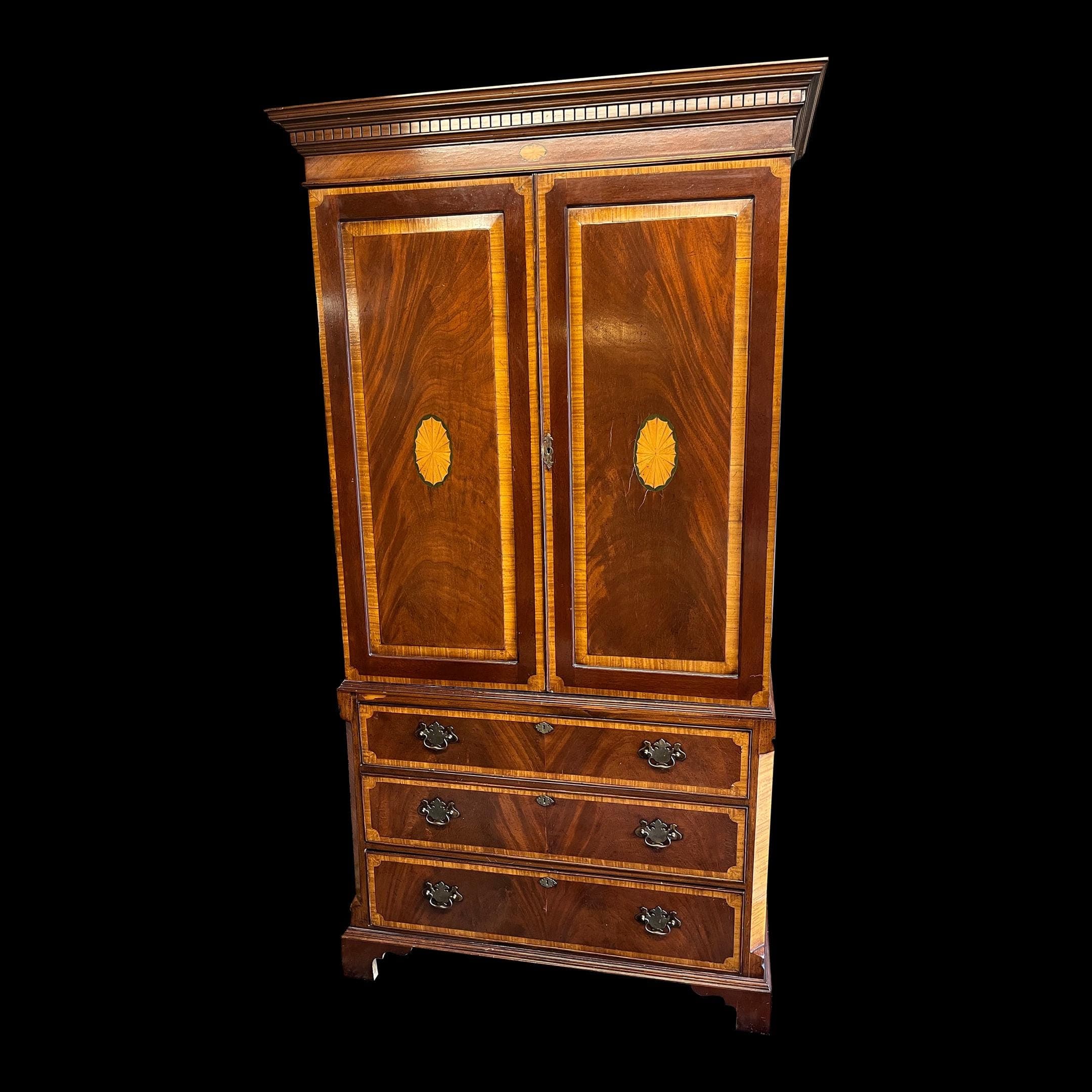 English Mahogany Inlaid Linen Press