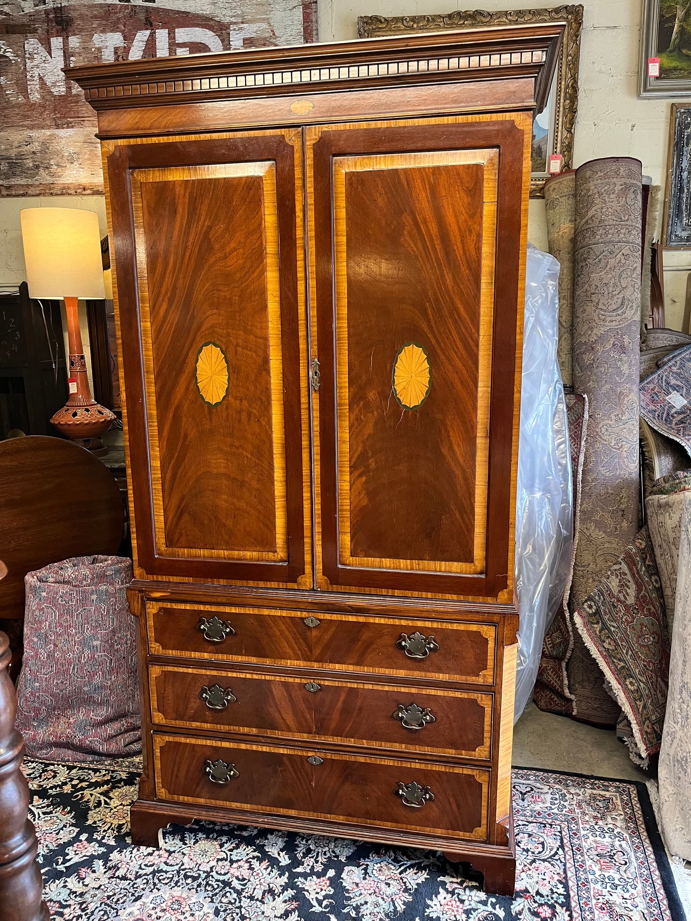 English Mahogany Inlaid Linen Press - Thumbnail 9