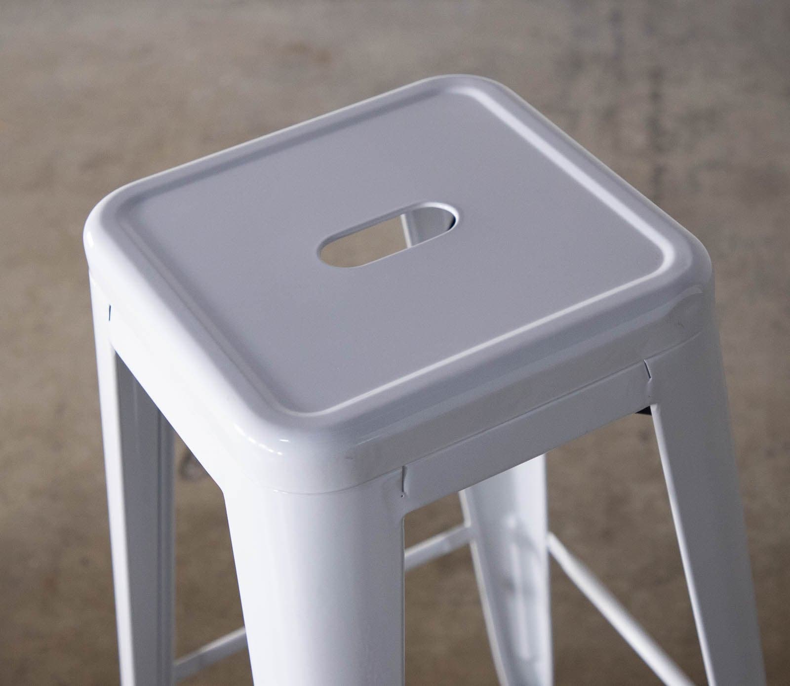 White Backless Square Metal Bar Stools (4) - Thumbnail 4
