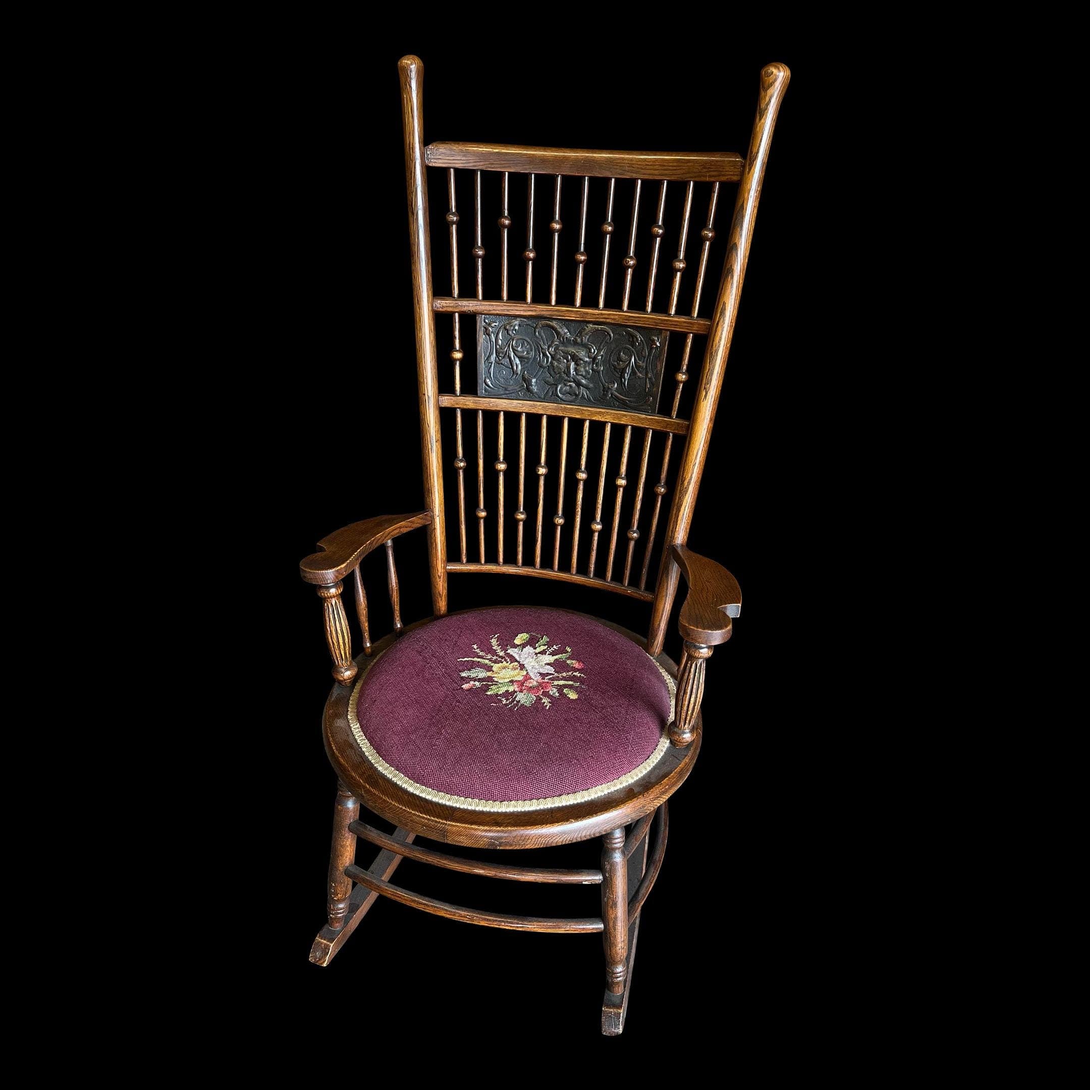 Victorian Stick and Ball Rocker With Needlepoint Seat - Image 1
