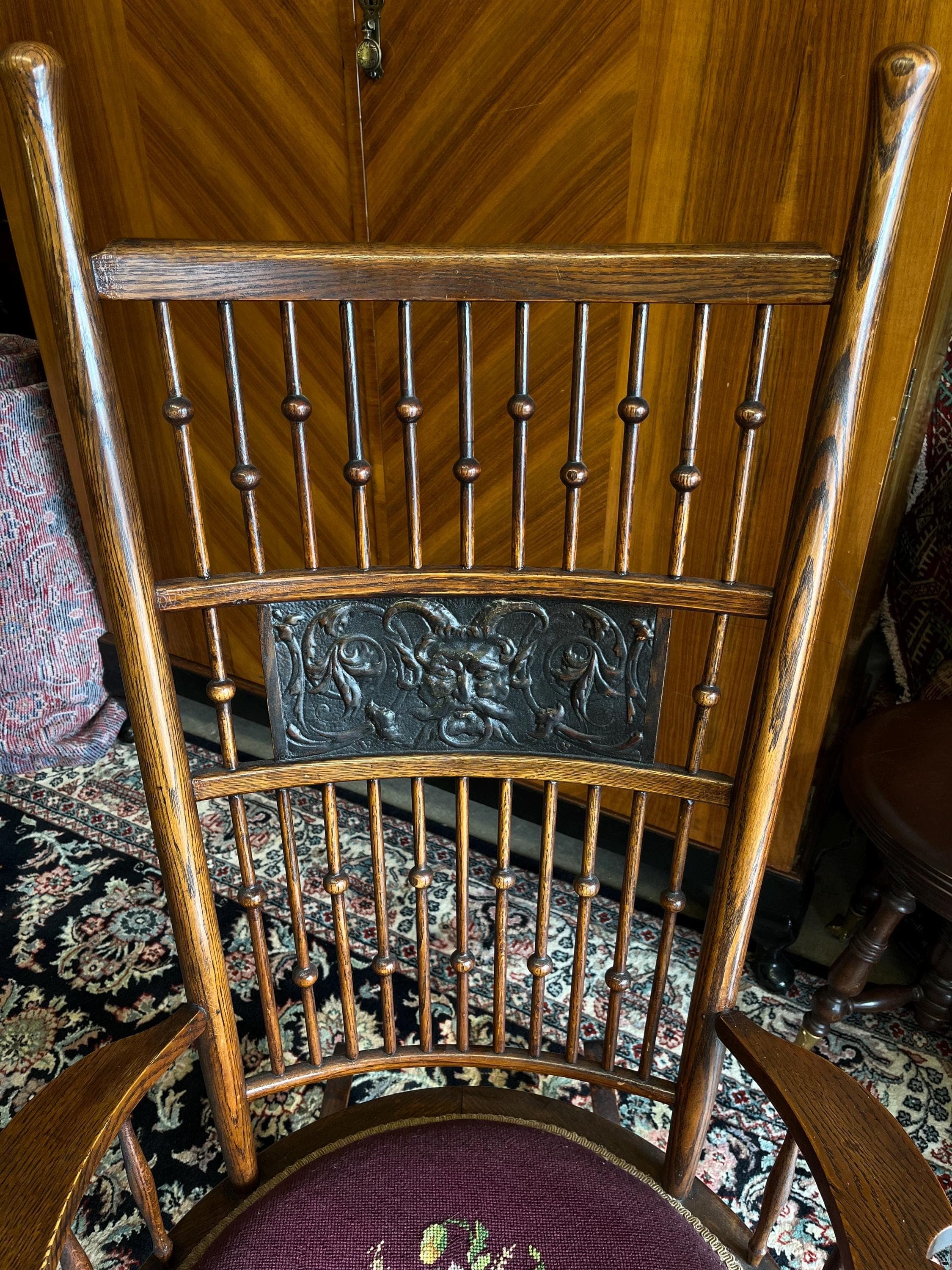 Victorian Stick and Ball Rocker With Needlepoint Seat - Thumbnail 2