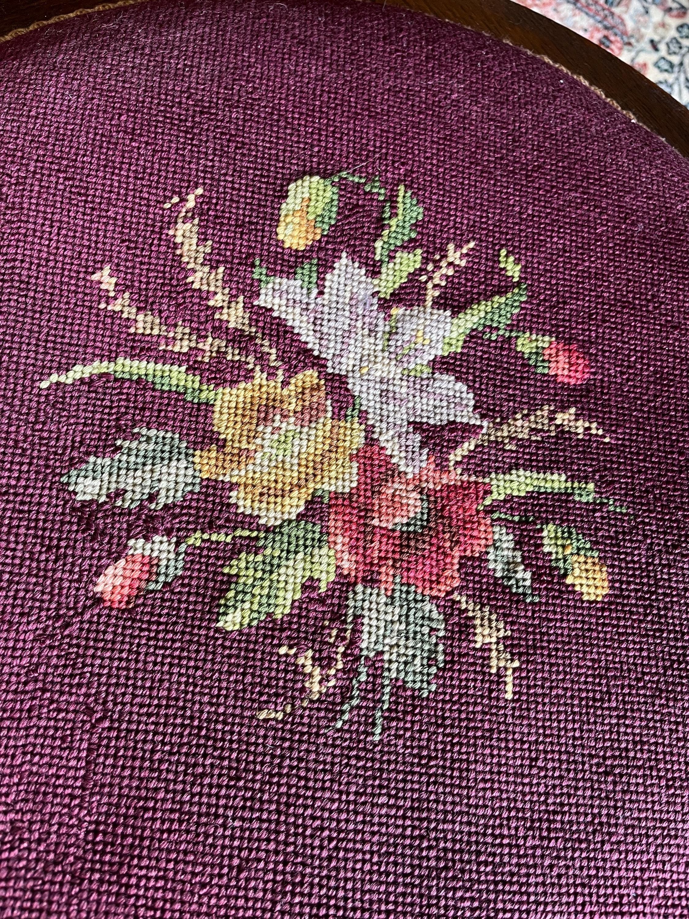 Victorian Stick and Ball Rocker With Needlepoint Seat - Thumbnail 4