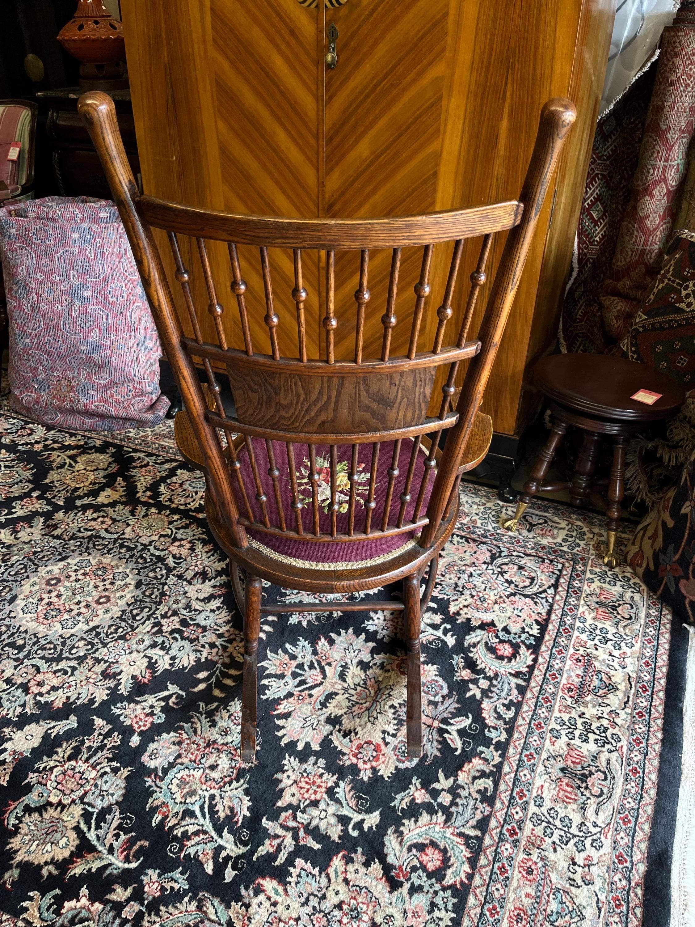 Victorian Stick and Ball Rocker With Needlepoint Seat - Thumbnail 6