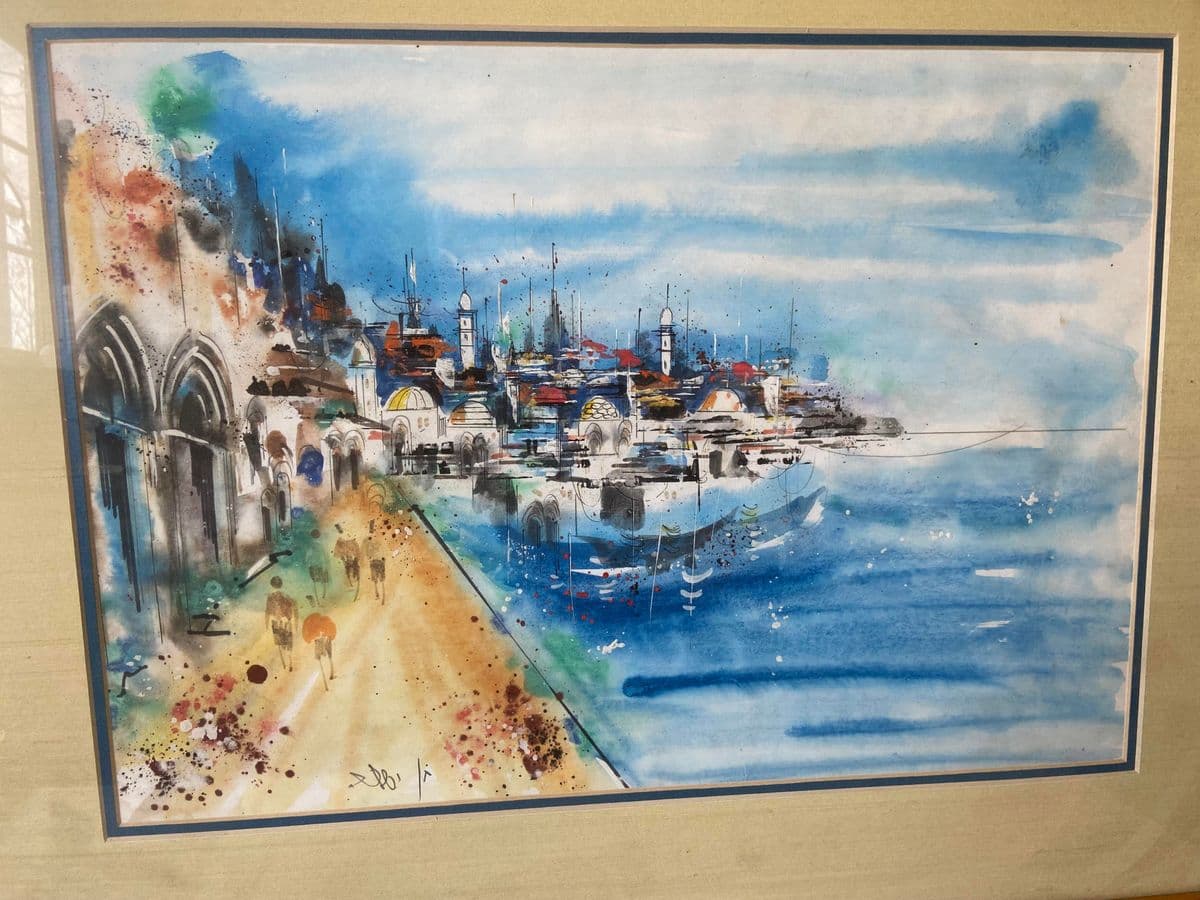 Vintage City and Seaside Watercolor Framed Original Signed Painting - Thumbnail 4