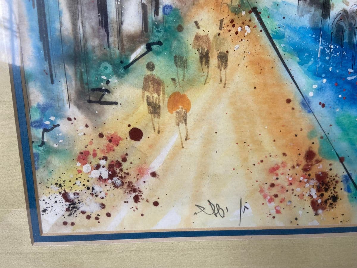 Vintage City and Seaside Watercolor Framed Original Signed Painting - Thumbnail 9