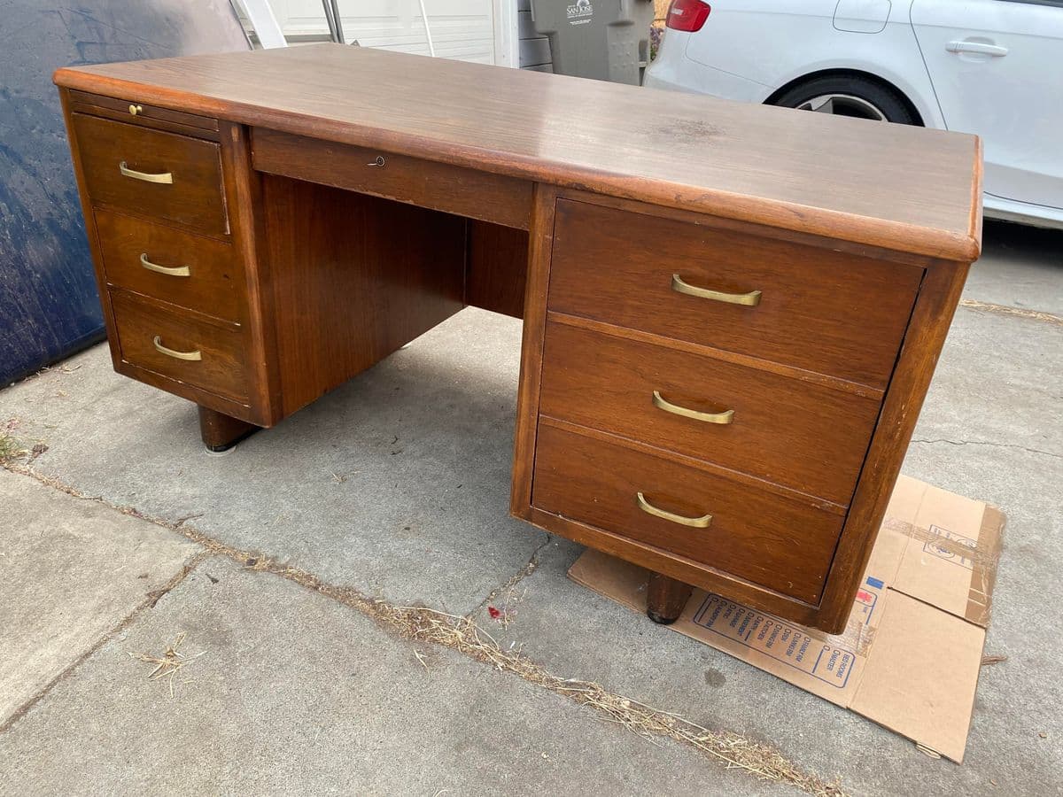 1960s Vintage Mid Mid Century Modern Wooden Desk Needs Restoration - Thumbnail 4