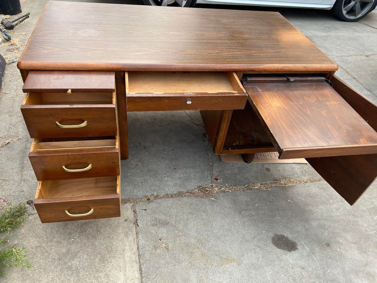 1960s Vintage Mid Mid Century Modern Wooden Desk Needs Restoration - Thumbnail 7