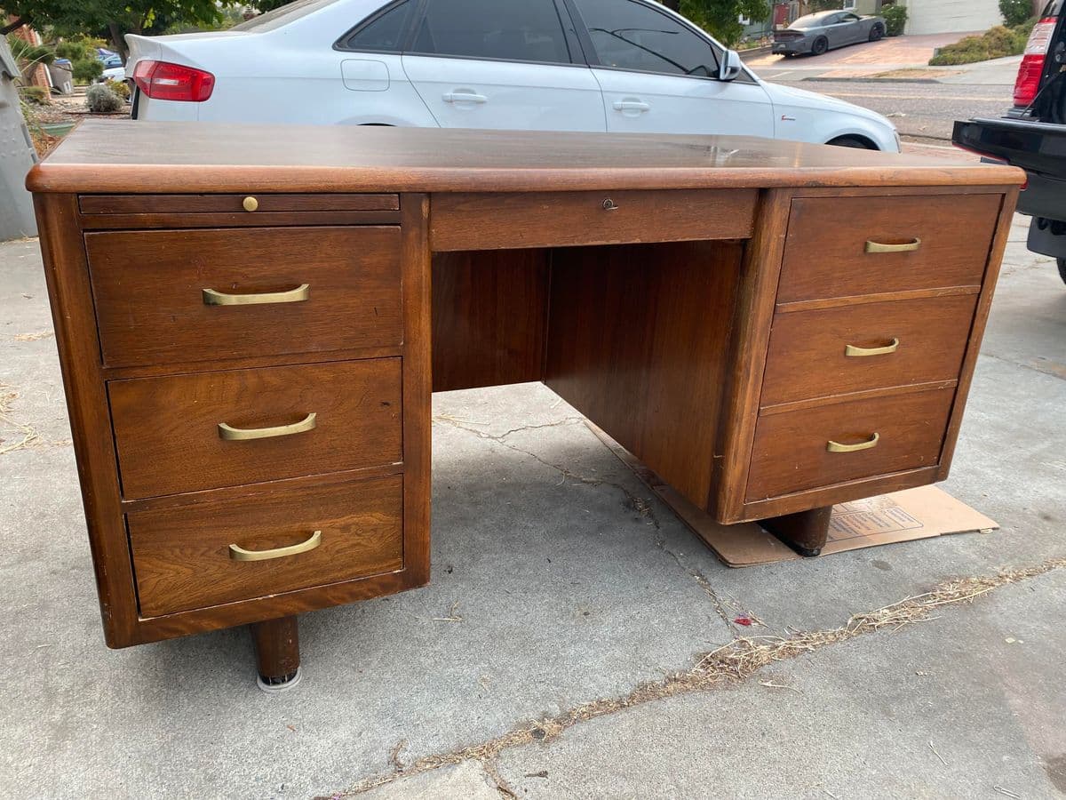 1960s Vintage Mid Mid Century Modern Wooden Desk Needs Restoration - Thumbnail 11
