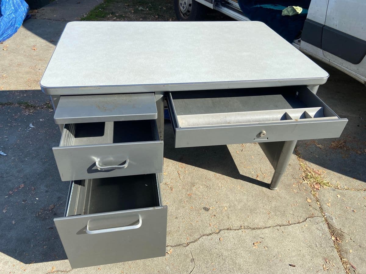 1960s Steelcase Vintage Mid Century Modern Tanker Desk - Thumbnail 3