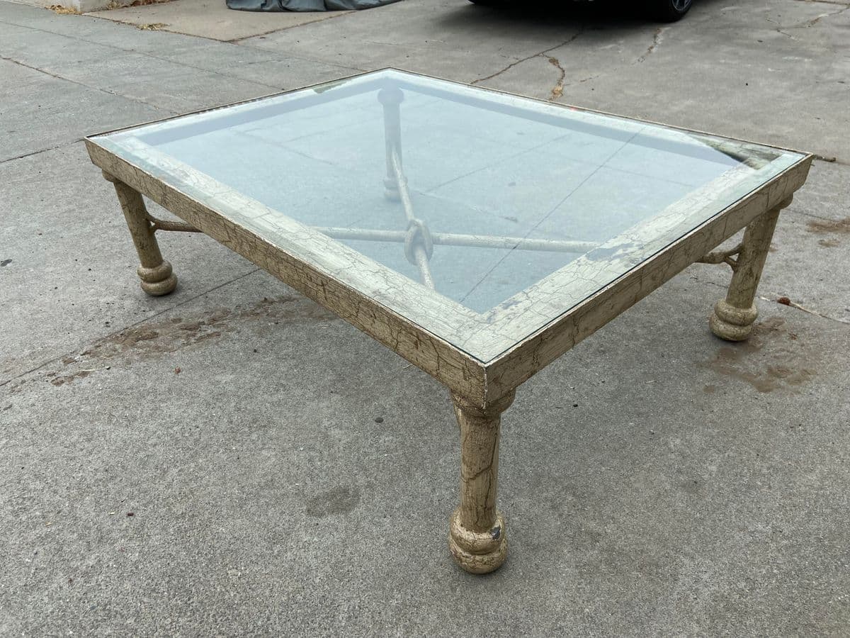 1960s Wrought Iron Rustic Glass Coffee Table - Thumbnail 3