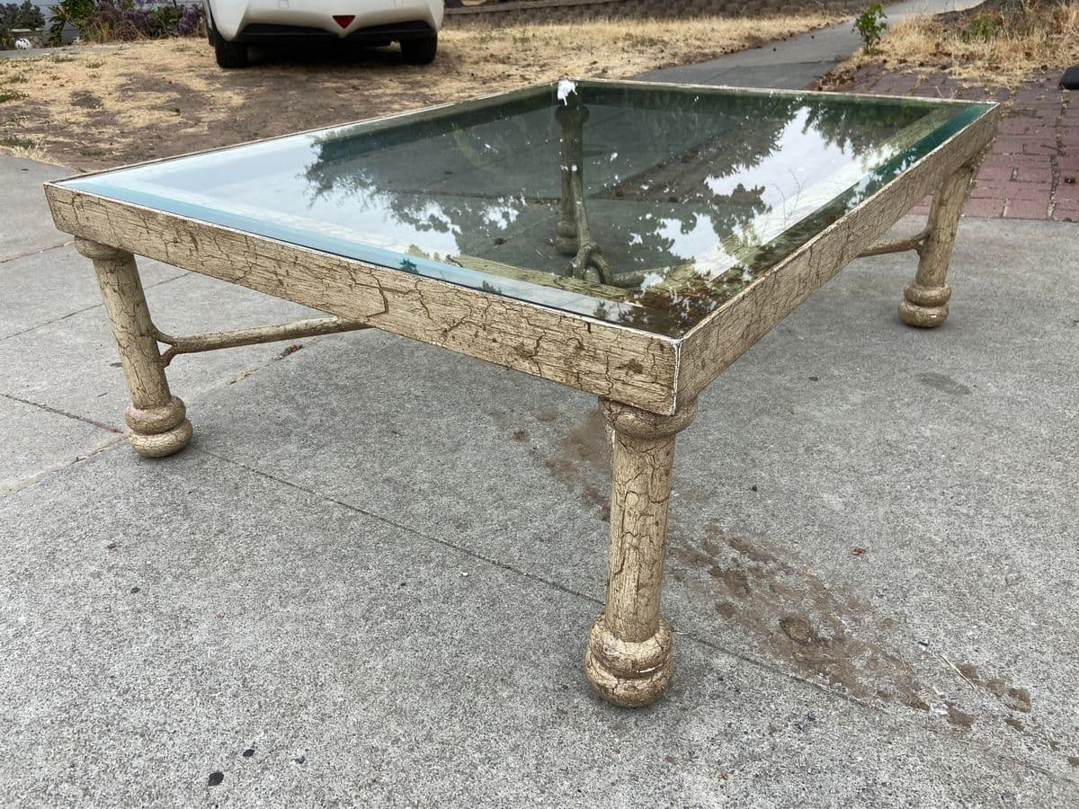 1960s Wrought Iron Rustic Glass Coffee Table - Thumbnail 6