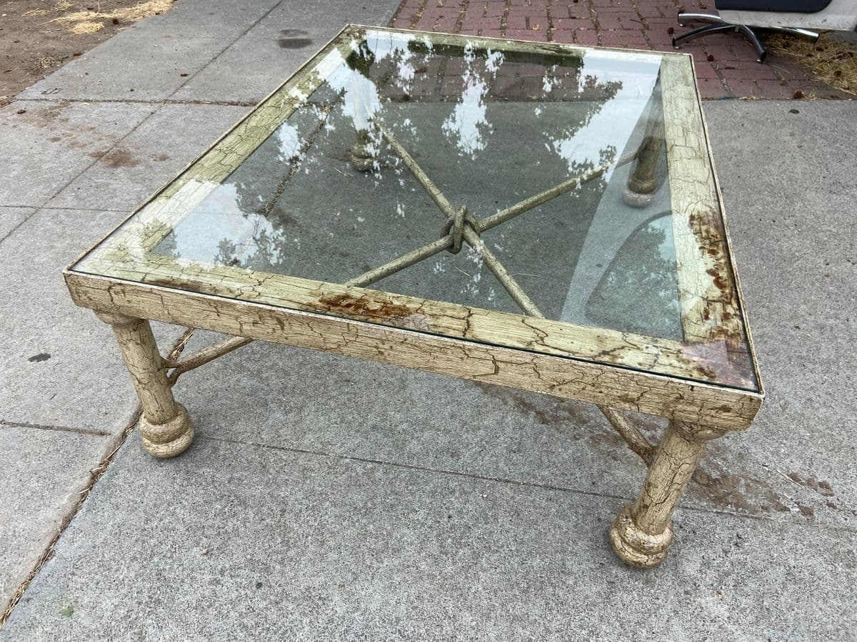1960s Wrought Iron Rustic Glass Coffee Table - Thumbnail 7