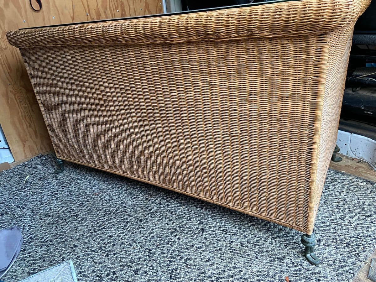 1980s Boho Chic Vintage Wicker Rattan Wrought Iron Glass Desk - Thumbnail 4