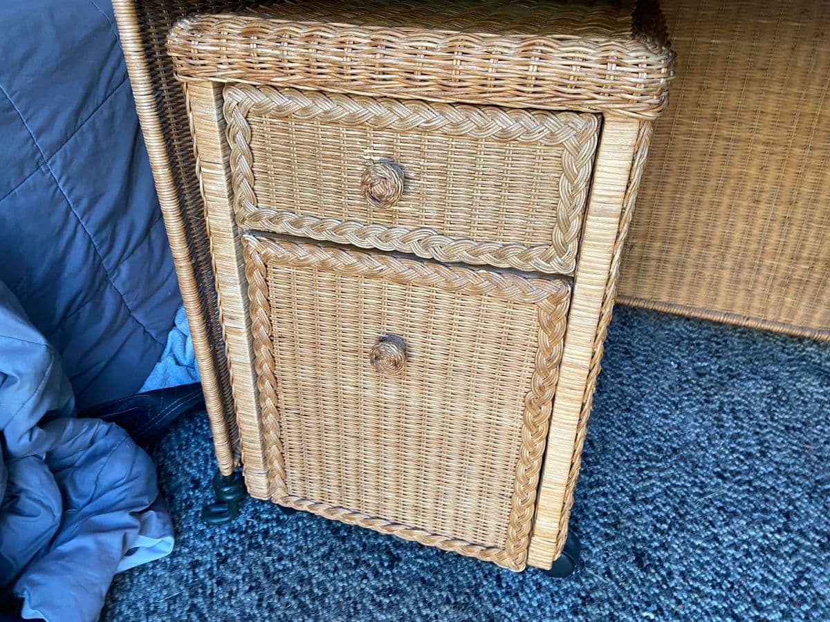 1980s Boho Chic Vintage Wicker Rattan Wrought Iron Glass Desk - Thumbnail 6