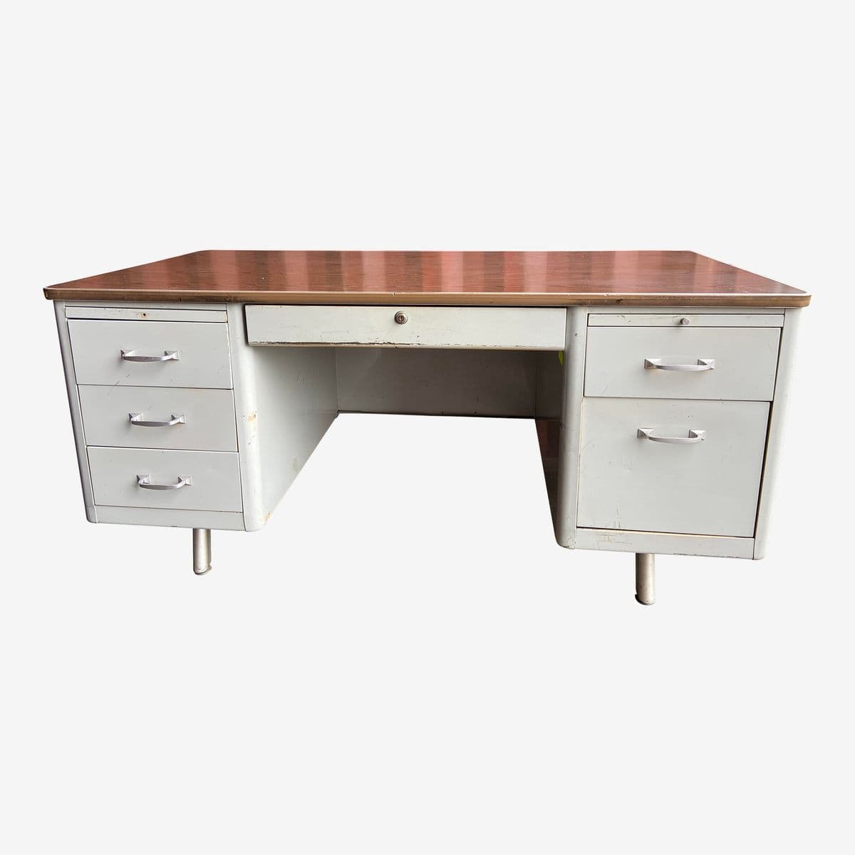 Vintage Mid Century Modern Metal Tanker Desk - Image 1