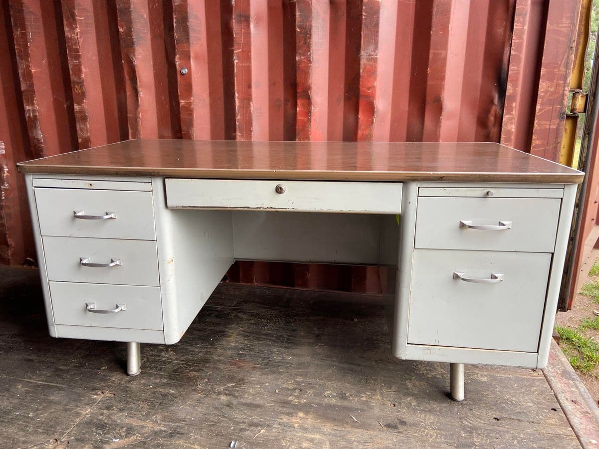 Vintage Mid Century Modern Metal Tanker Desk - Thumbnail 3