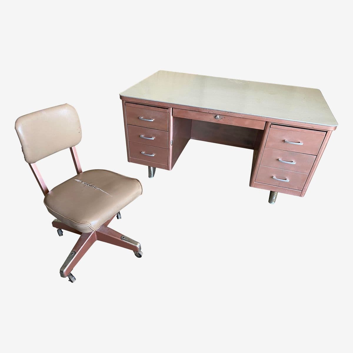 1960s Vintage Mid Century Modern Metal Tanker Desk Set of 2 - Image 1