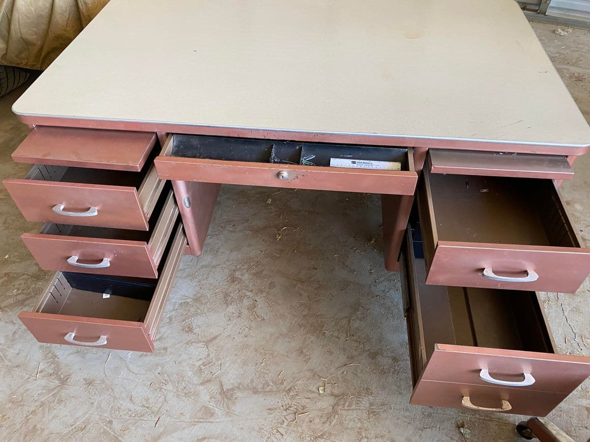 1960s Vintage Mid Century Modern Metal Tanker Desk Set of 2 - Thumbnail 8