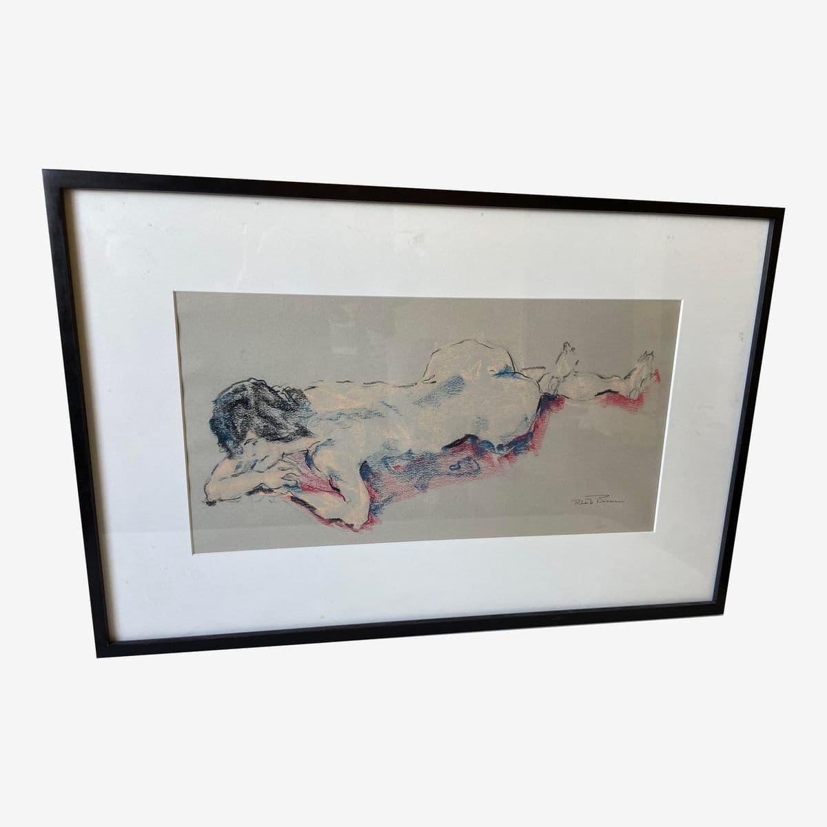 1990s Reclining Nude Mixed-Media Painting, Framed - Image 1
