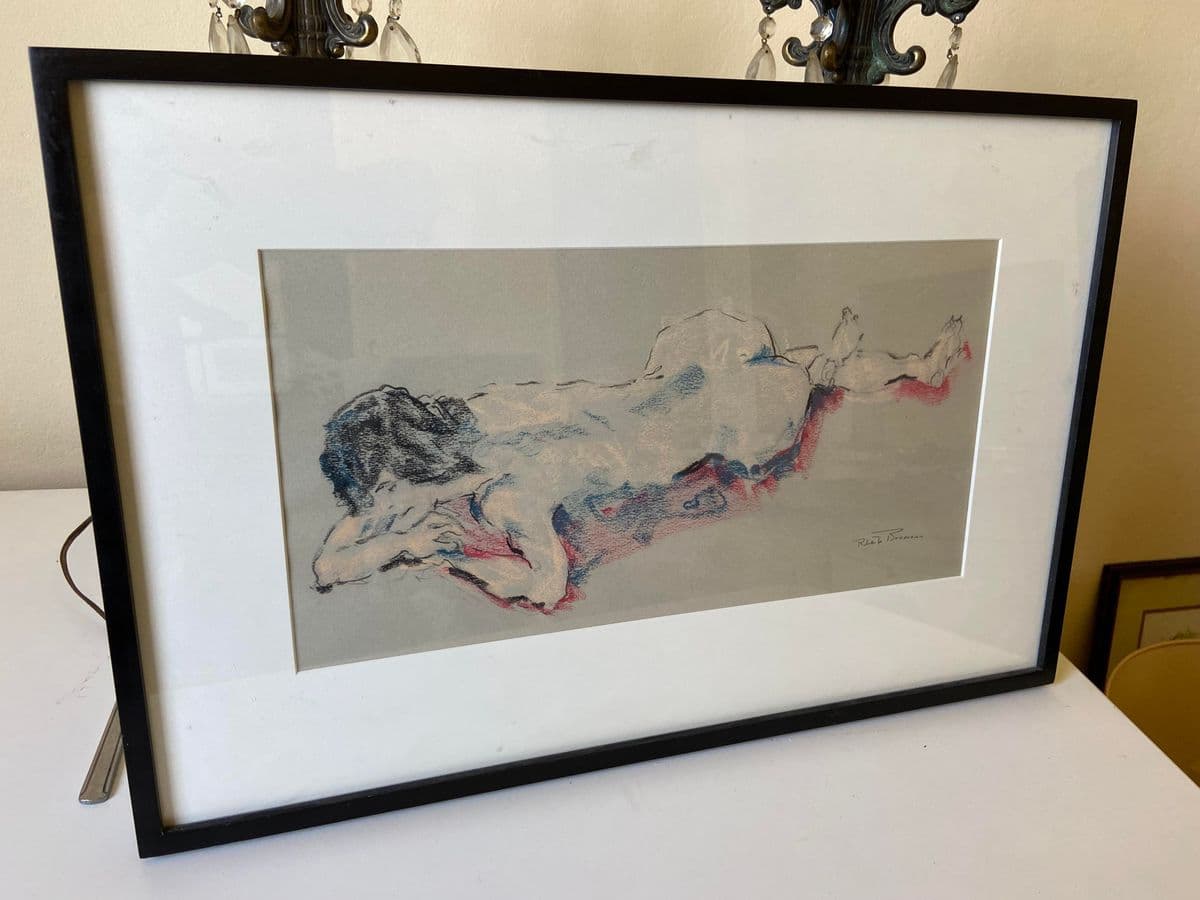 1990s Reclining Nude Mixed-Media Painting, Framed - Thumbnail 5