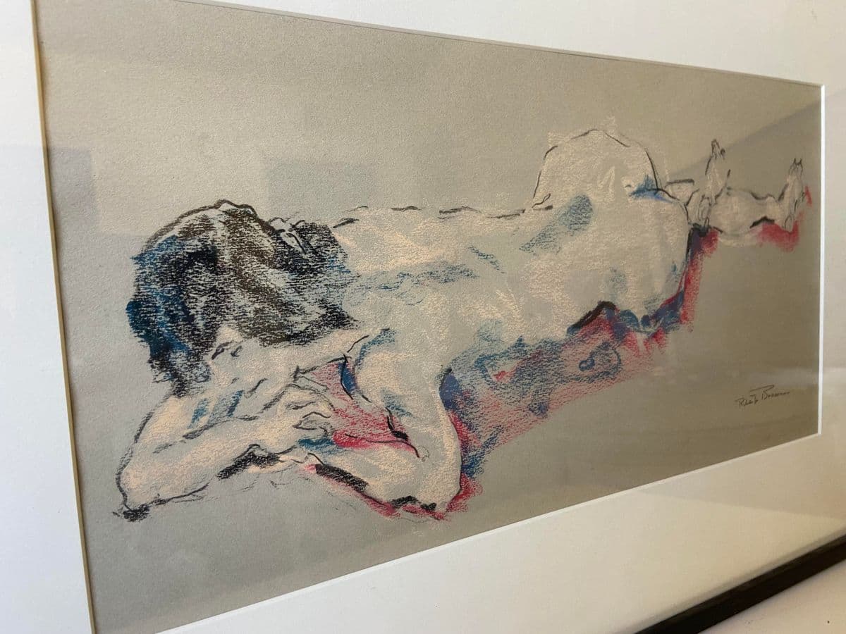 1990s Reclining Nude Mixed-Media Painting, Framed - Thumbnail 6