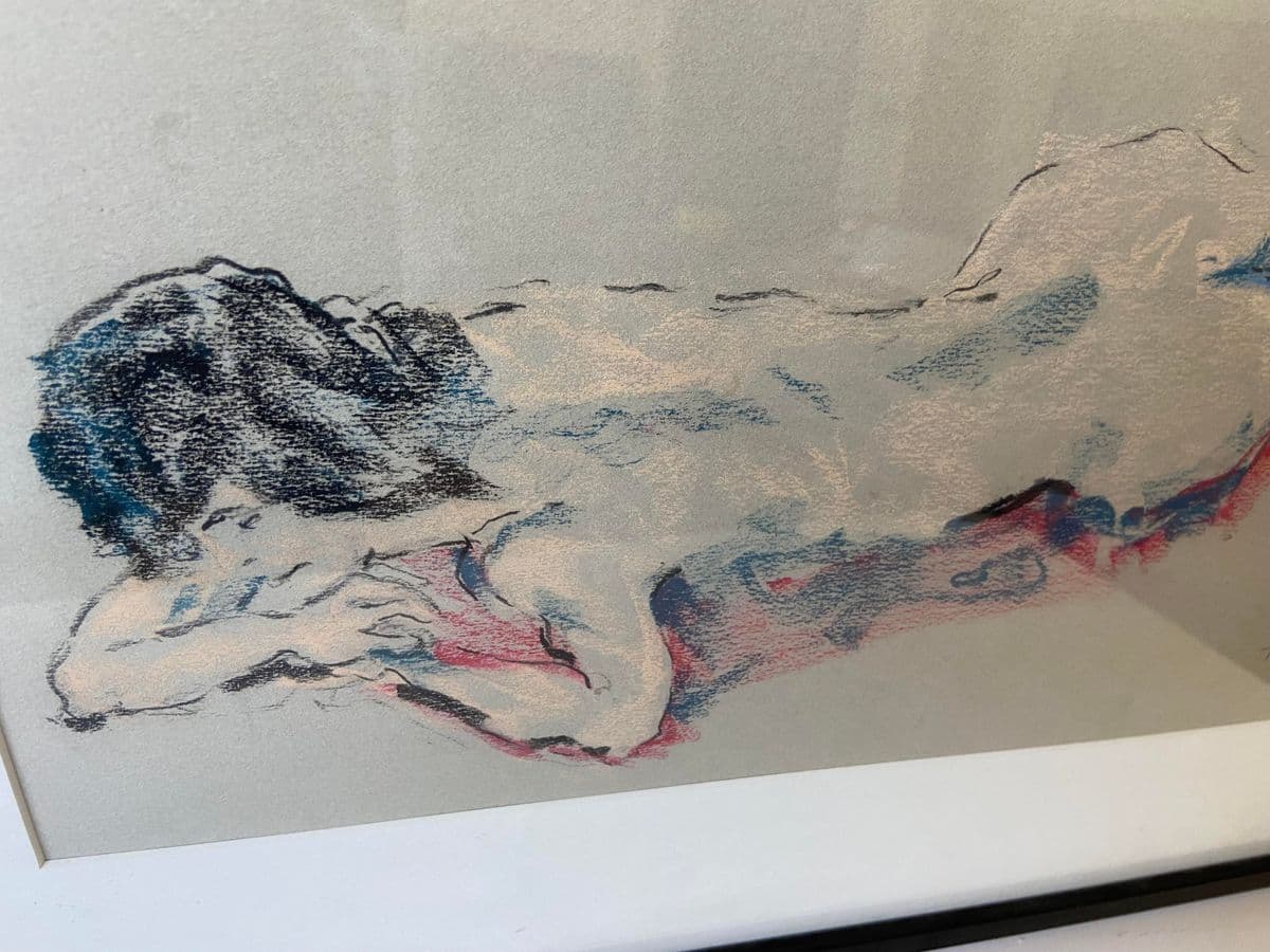 1990s Reclining Nude Mixed-Media Painting, Framed - Thumbnail 7