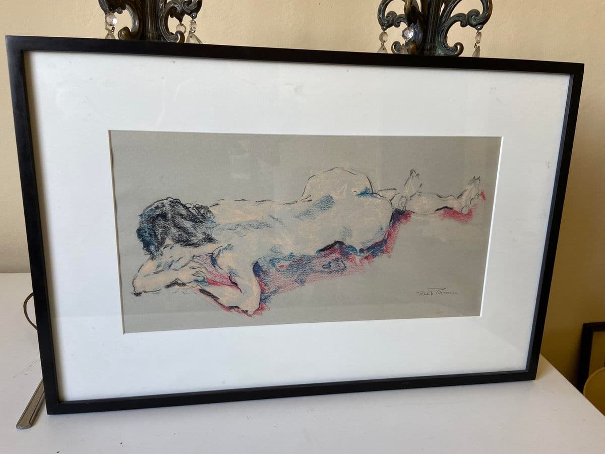 1990s Reclining Nude Mixed-Media Painting, Framed - Thumbnail 13