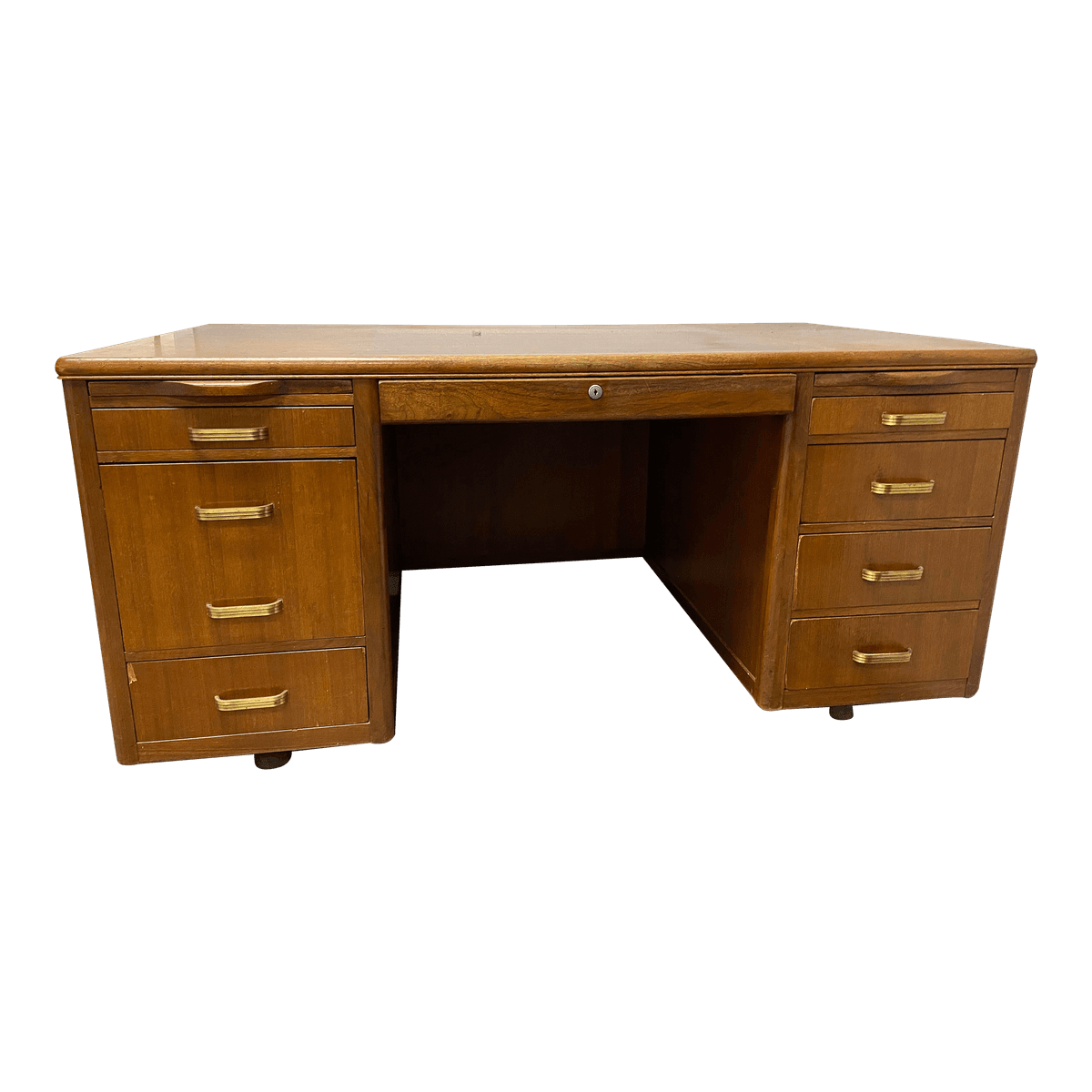 1960s Leopold Vintage Mid Century Modern Walnut Desk - Thumbnail 2