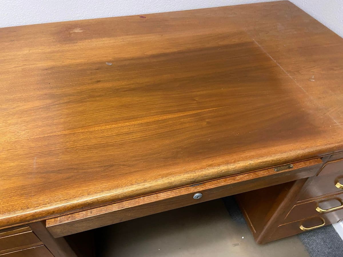 1960s Leopold Vintage Mid Century Modern Walnut Desk - Thumbnail 4