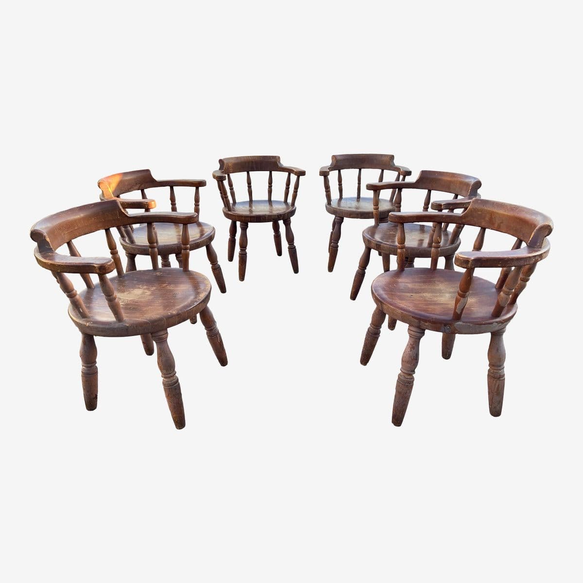 1920s Antique Butcher Block Tavern Dining Chairs Set of 6 - Image 1