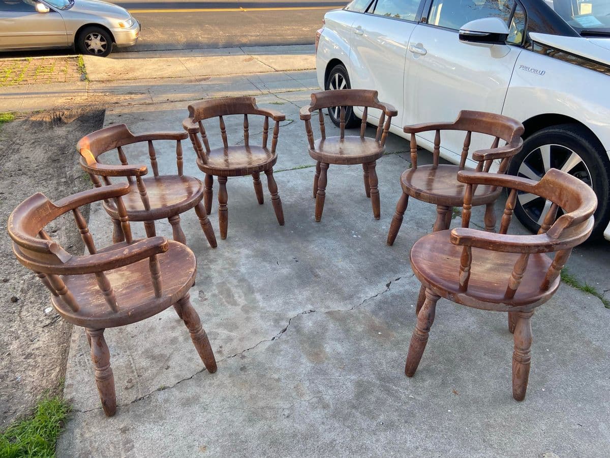 1920s Antique Butcher Block Tavern Dining Chairs Set of 6 - Thumbnail 3