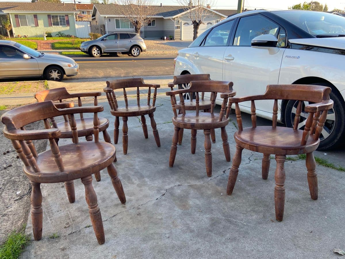 1920s Antique Butcher Block Tavern Dining Chairs Set of 6 - Thumbnail 7
