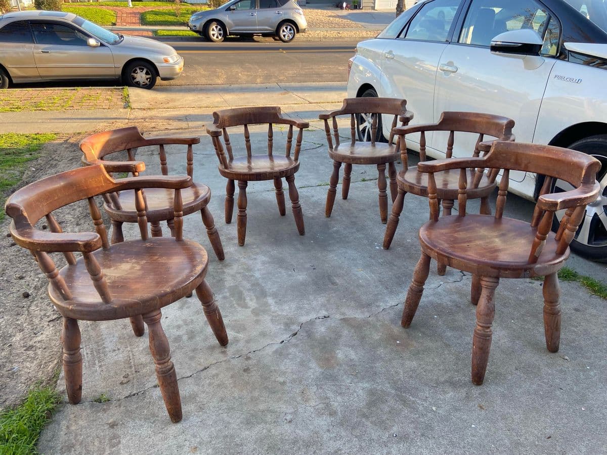 1920s Antique Butcher Block Tavern Dining Chairs Set of 6 - Thumbnail 9