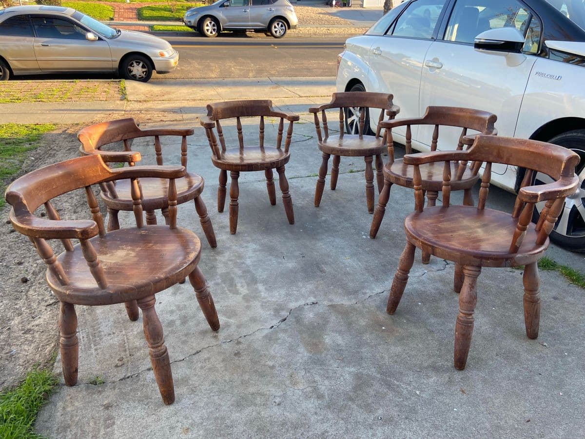 1920s Antique Butcher Block Tavern Dining Chairs Set of 6 - Thumbnail 10