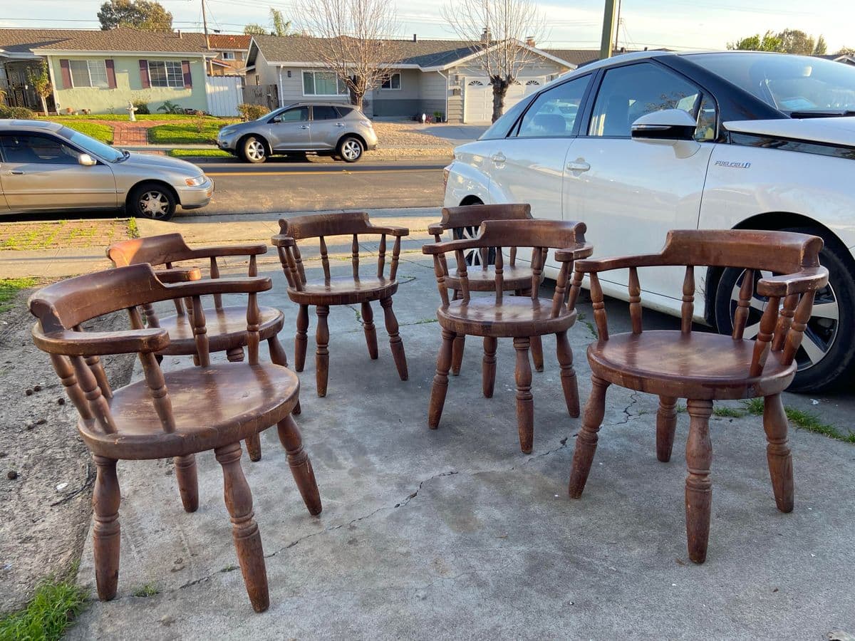 1920s Antique Butcher Block Tavern Dining Chairs Set of 6 - Thumbnail 12