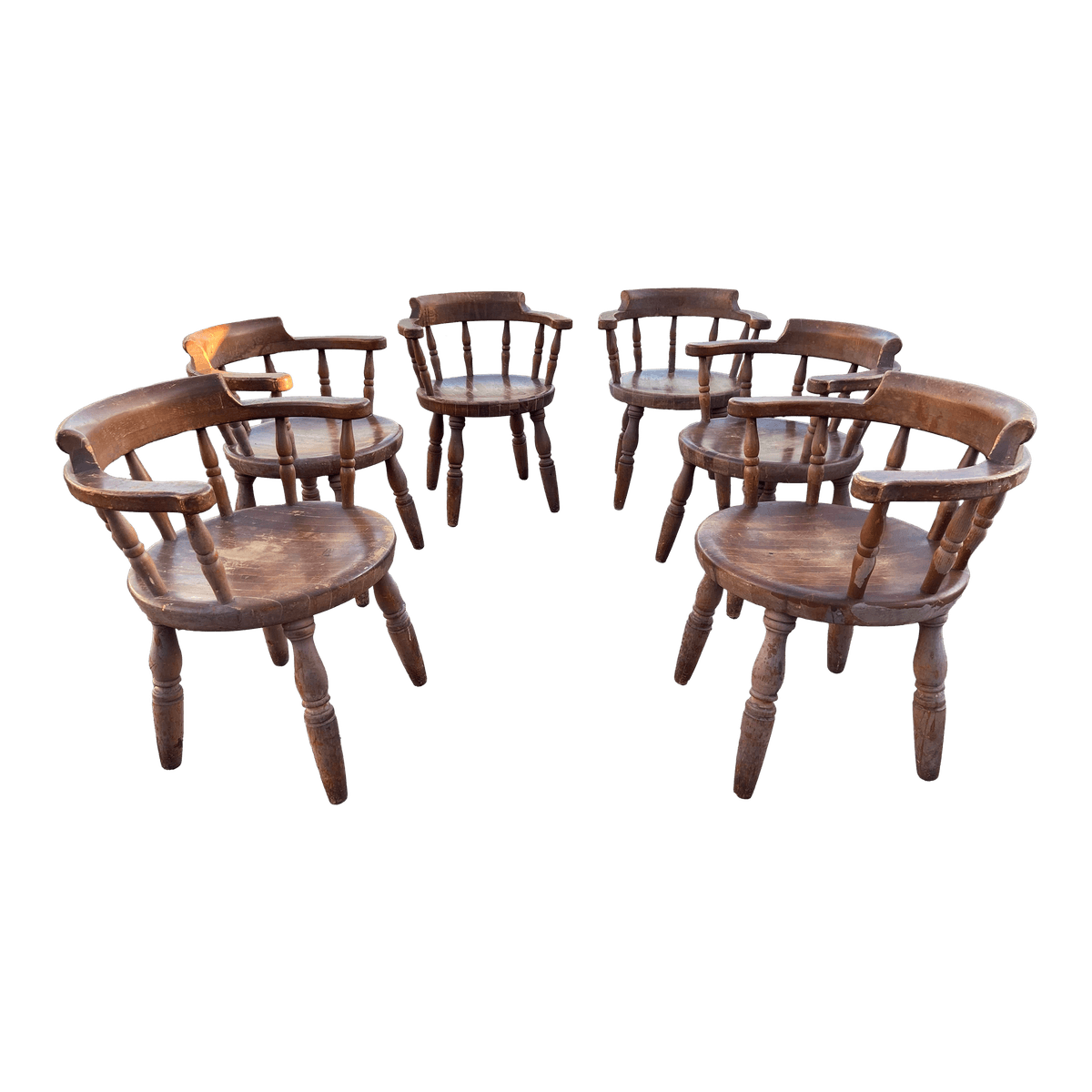 1920s Antique Butcher Block Tavern Dining Chairs Set of 6 - Thumbnail 14
