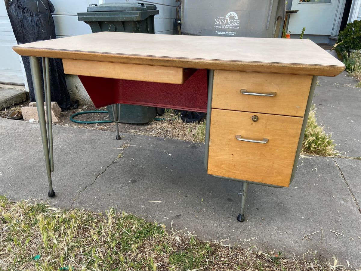 1950s Raymond Loewy for Brunswick Vintage Mid Century Modern Industrial Desk - Thumbnail 3
