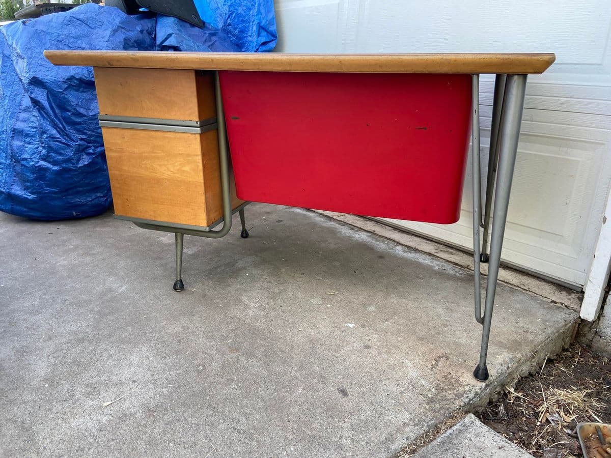 1950s Raymond Loewy for Brunswick Vintage Mid Century Modern Industrial Desk - Thumbnail 12