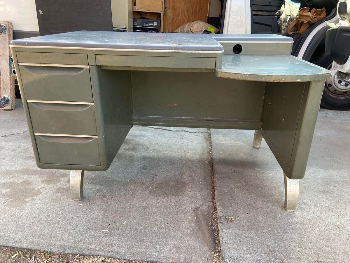 1950s General Fireproofing Company Vintage Metal Tanker Desk - Thumbnail 9
