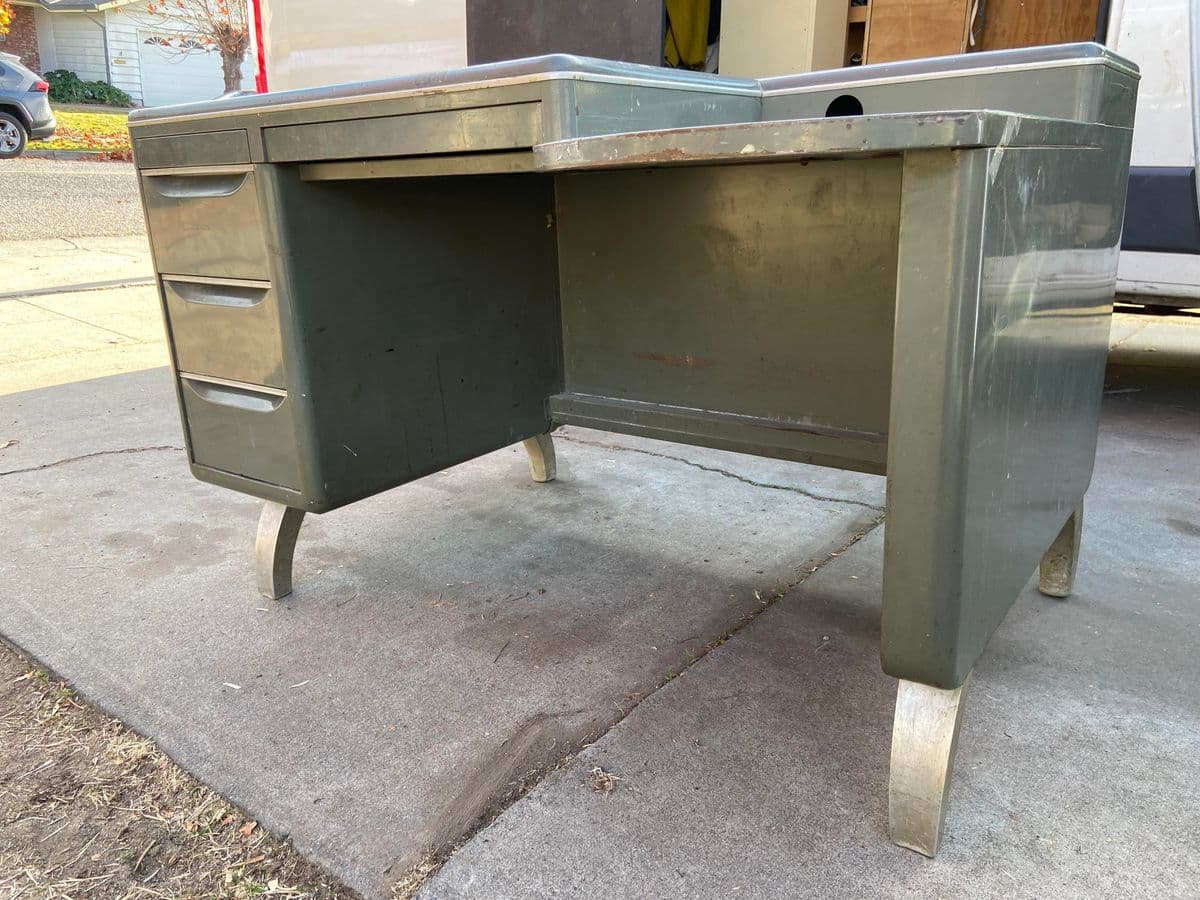 1950s General Fireproofing Company Vintage Metal Tanker Desk - Thumbnail 11